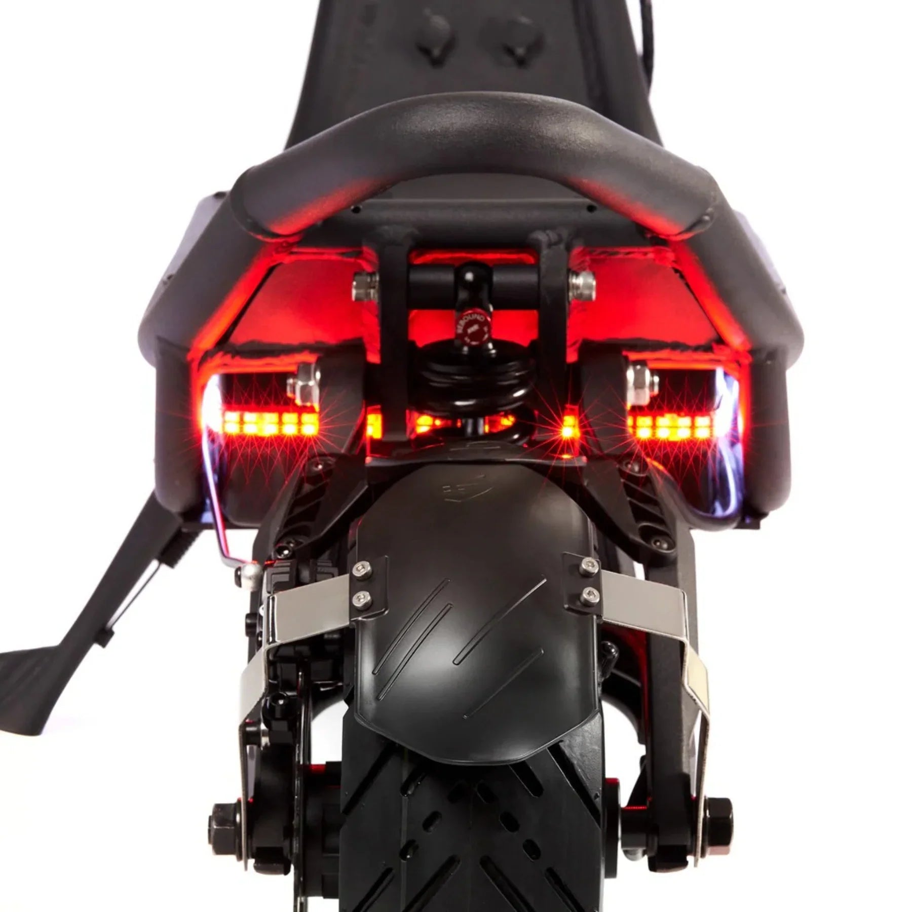 Electric Scooter Nami Burn E 3 Max features a robust design, rear suspension, and bright red LED lights.