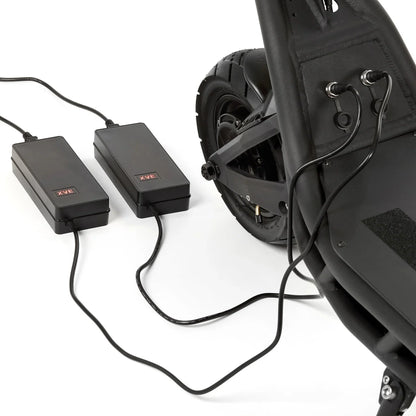 Electric Scooter Nami Burn E 3 Max, features two black charging units connected to the scooter for power.