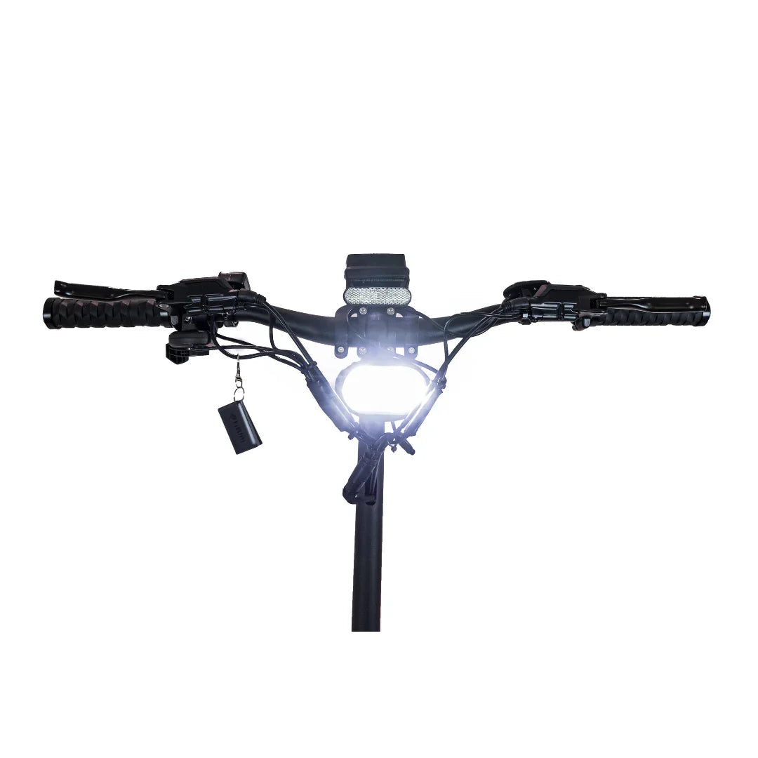 Electric Scooter Nami Klima features a sturdy handlebar with grips, display, and a bright headlight for visibility.