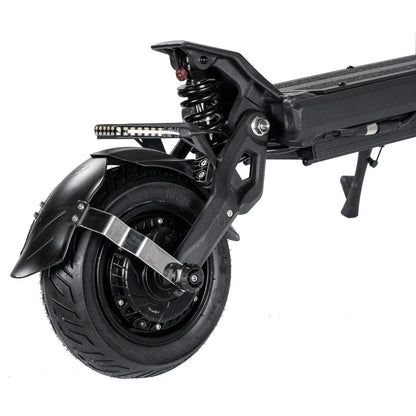 Electric Scooter Nami Klima features a robust rear wheel, suspension system, and sleek frame design.