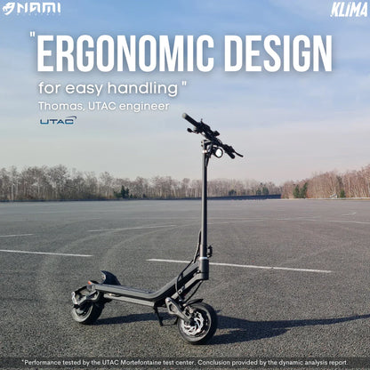 Electric Scooter Nami Klima, features ergonomic design for easy handling, perfect for smooth rides and urban commuting.