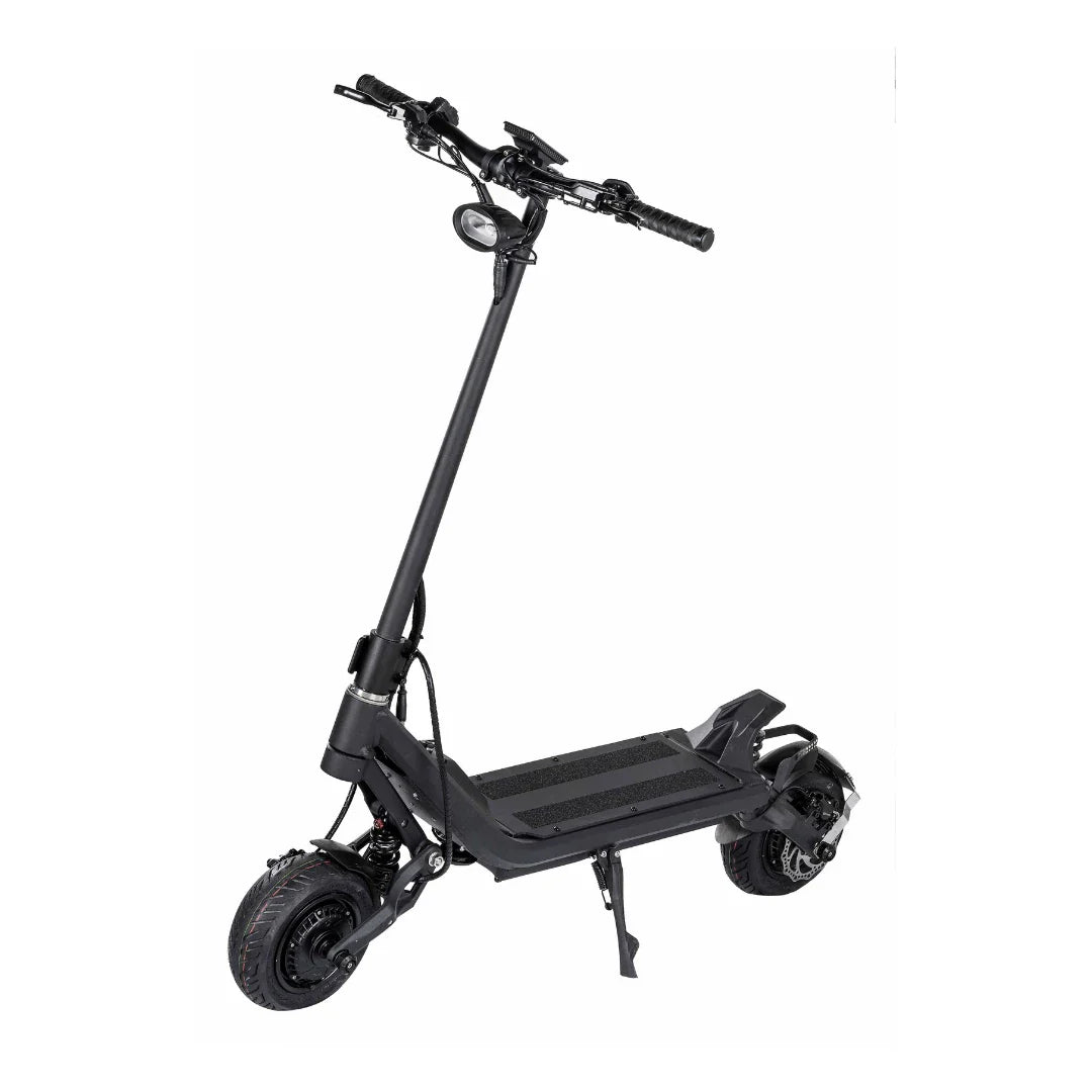 Electric Scooter Nami Klima, a sleek black design, sturdy build, with wide tires and a spacious foot deck.