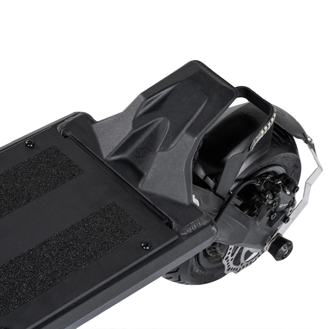 Electric Scooter Nami Klima Max features a sleek deck with grip tape and robust rear wheel design for stability.