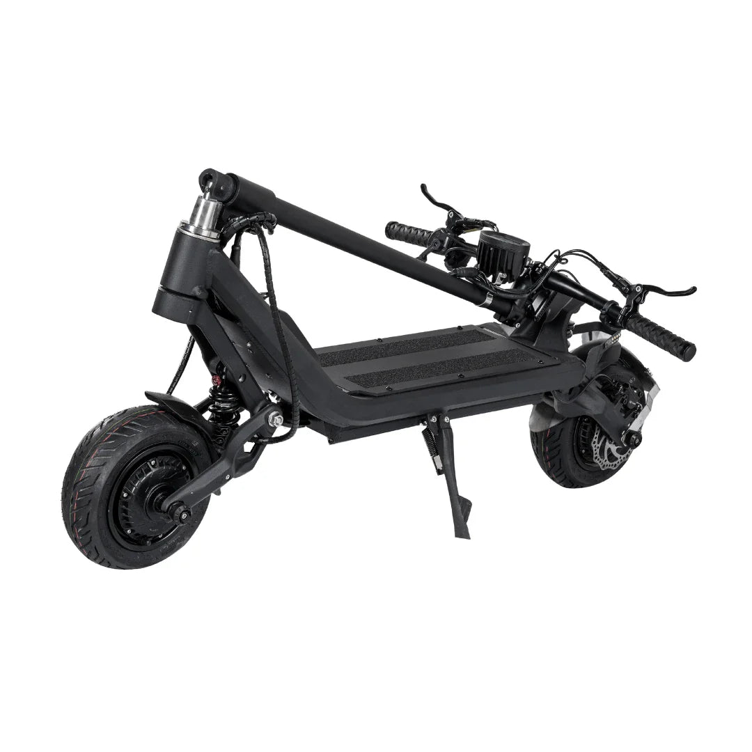 Electric Scooter Nami Klima Max features a sleek, compact design with a foldable frame and sturdy wheels.