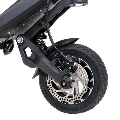 Electric Scooter Nami Klima One features a robust rear wheel, advanced disc brake, and durable suspension system.