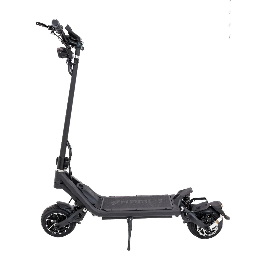 Electric Scooter Nami Klima One, sleek black design, robust frame, dual suspension, and large wheels for stability.
