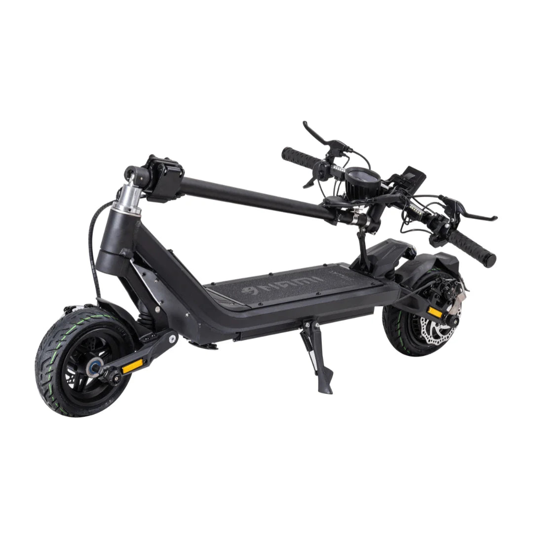 Electric Scooter Nami Stellar, sleek black design, features a sturdy frame, powerful wheels, and handlebars.
