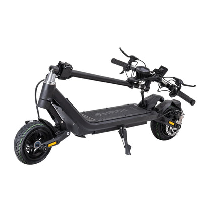 Electric Scooter Nami Stellar, sleek black design, features a sturdy frame, powerful wheels, and handlebars.