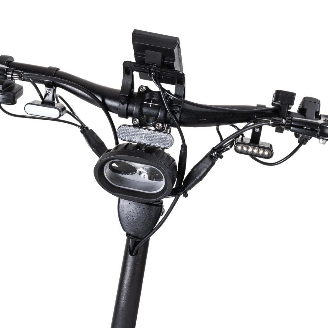 Electric Scooter Nami Superstellar features a sleek handlebar with digital display, LED headlight, and controls.