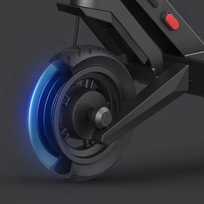Electric Scooter Navee S40 features a sleek wheel with an illuminated blue rim, enhancing visibility.