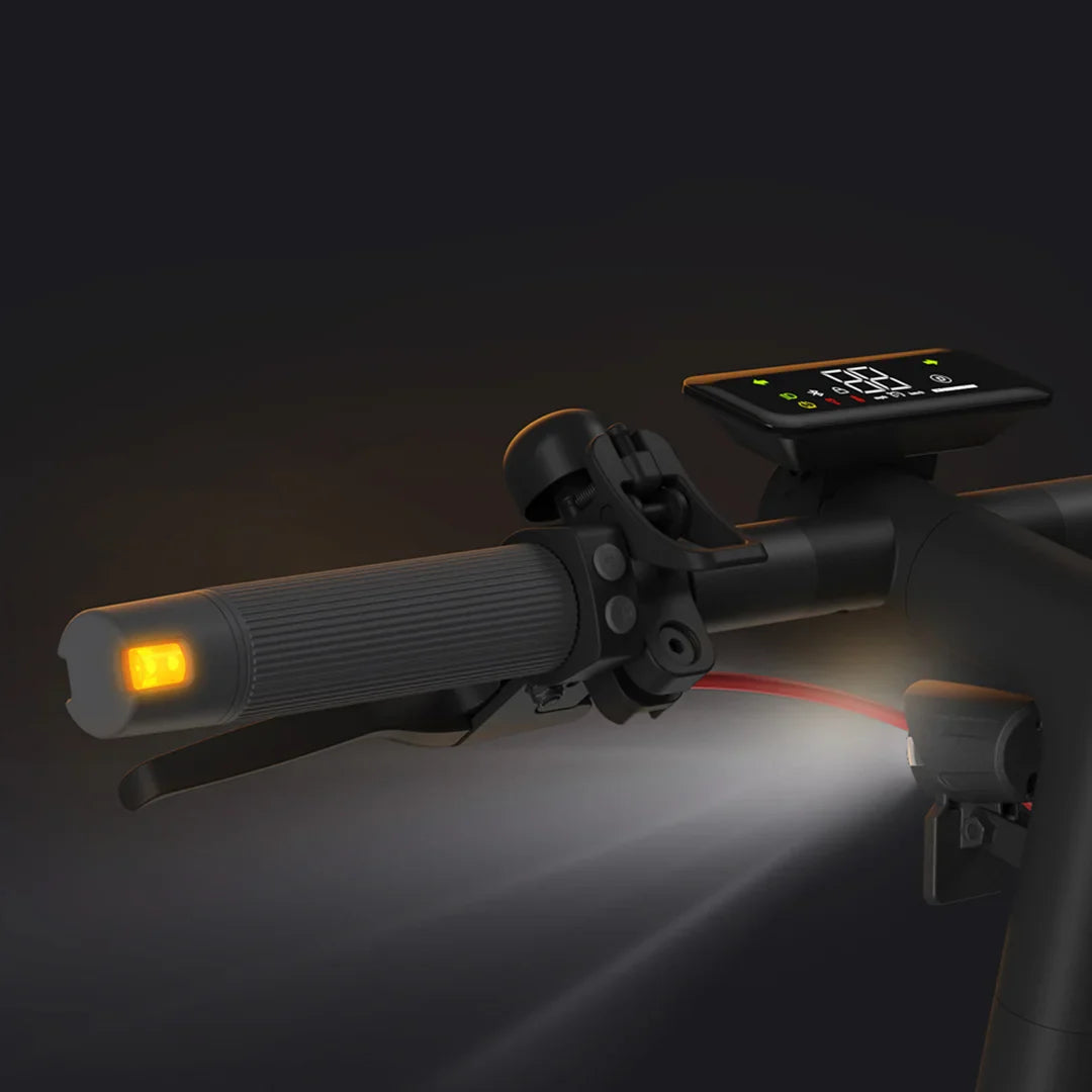Electric Scooter Navee V50i Pro features a sleek handlebar with a digital display and LED lights for safety.