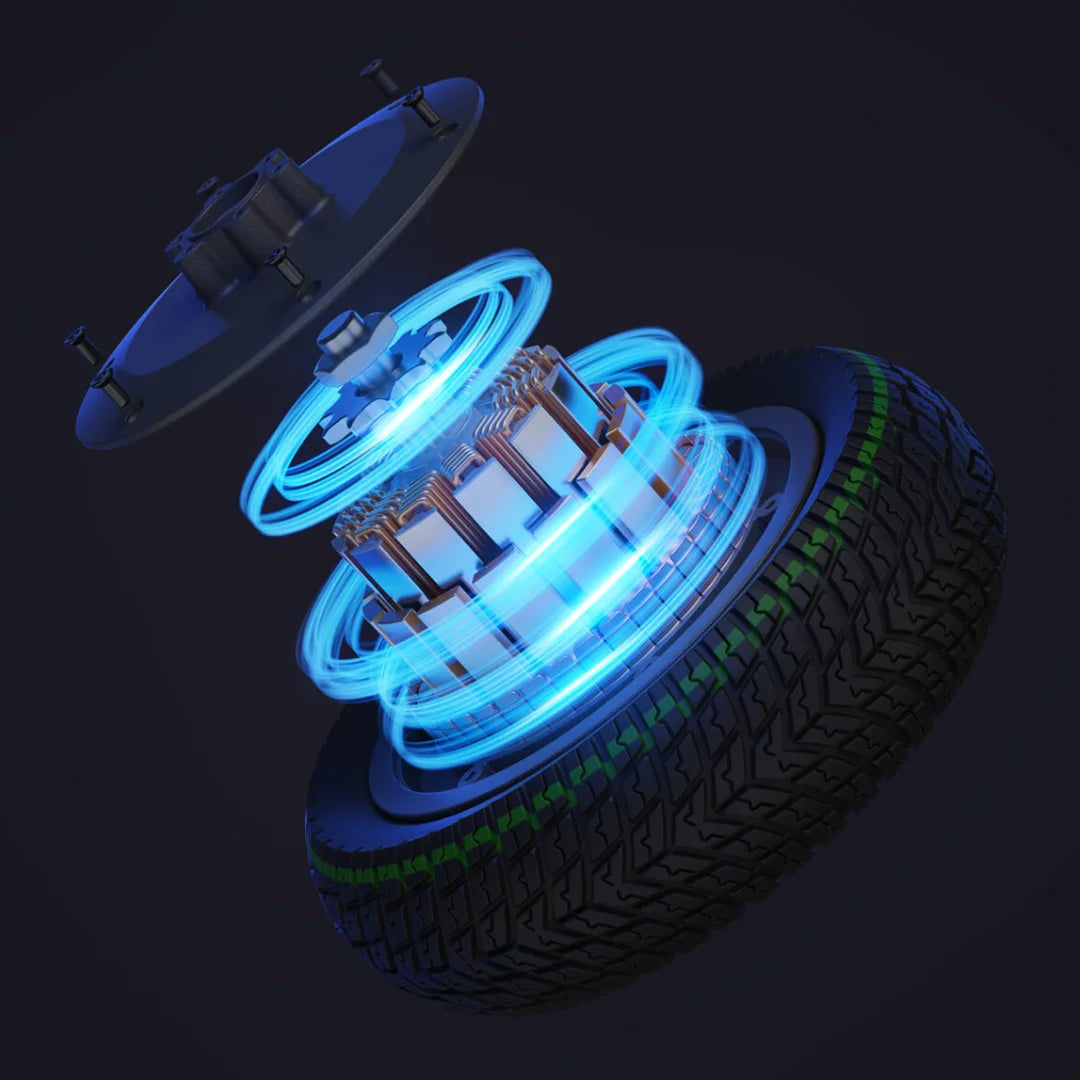 Electric Scooter Navee N65i features an innovative tire design, showcasing an illuminated motor structure.