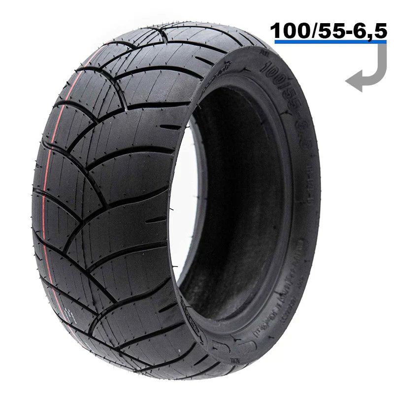 Tubeless Tire Xuancheng 100/55-6.5 – angled view of tire with dimensions