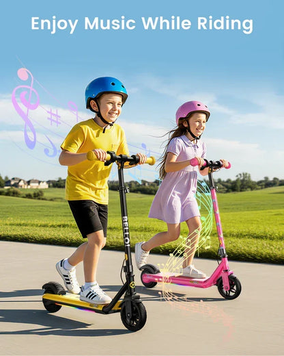 Electric scooter Gyroor H30 MAX – two children riding scooters with music notes