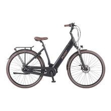 Electric bicycle Puch Perle C 3 5 in black with brown accents and a lowered frame