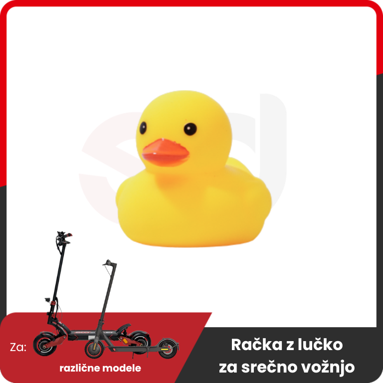 Lucky Duck for Electric Scooter – yellow rubber duck, two scooters below