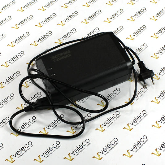 72V Lithium Battery Charger for Veleco Sagitta – black battery charger with cables