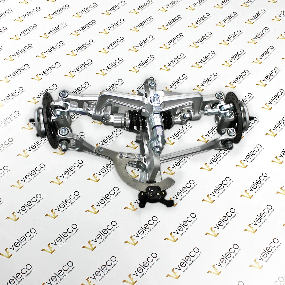 Double Swingarm for Veleco Sagitta – front view of suspension assembly