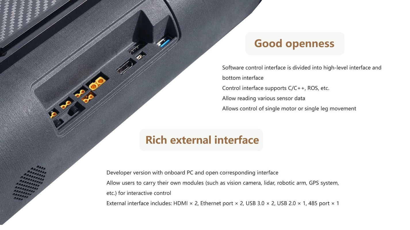 Unitree AlienGo – close-up of ports and connectors