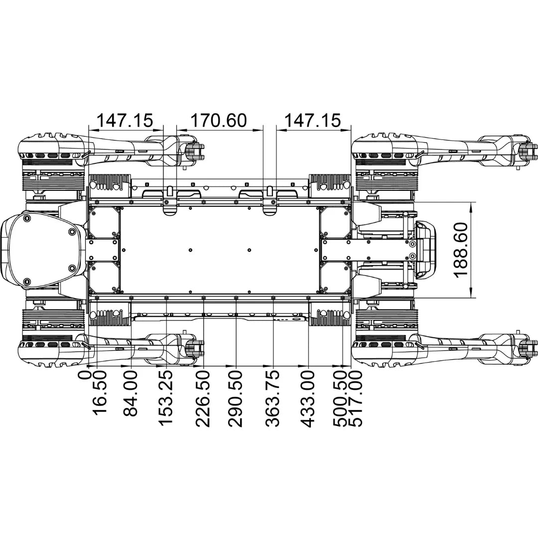 Unitree B2 – top-down view with dimensions