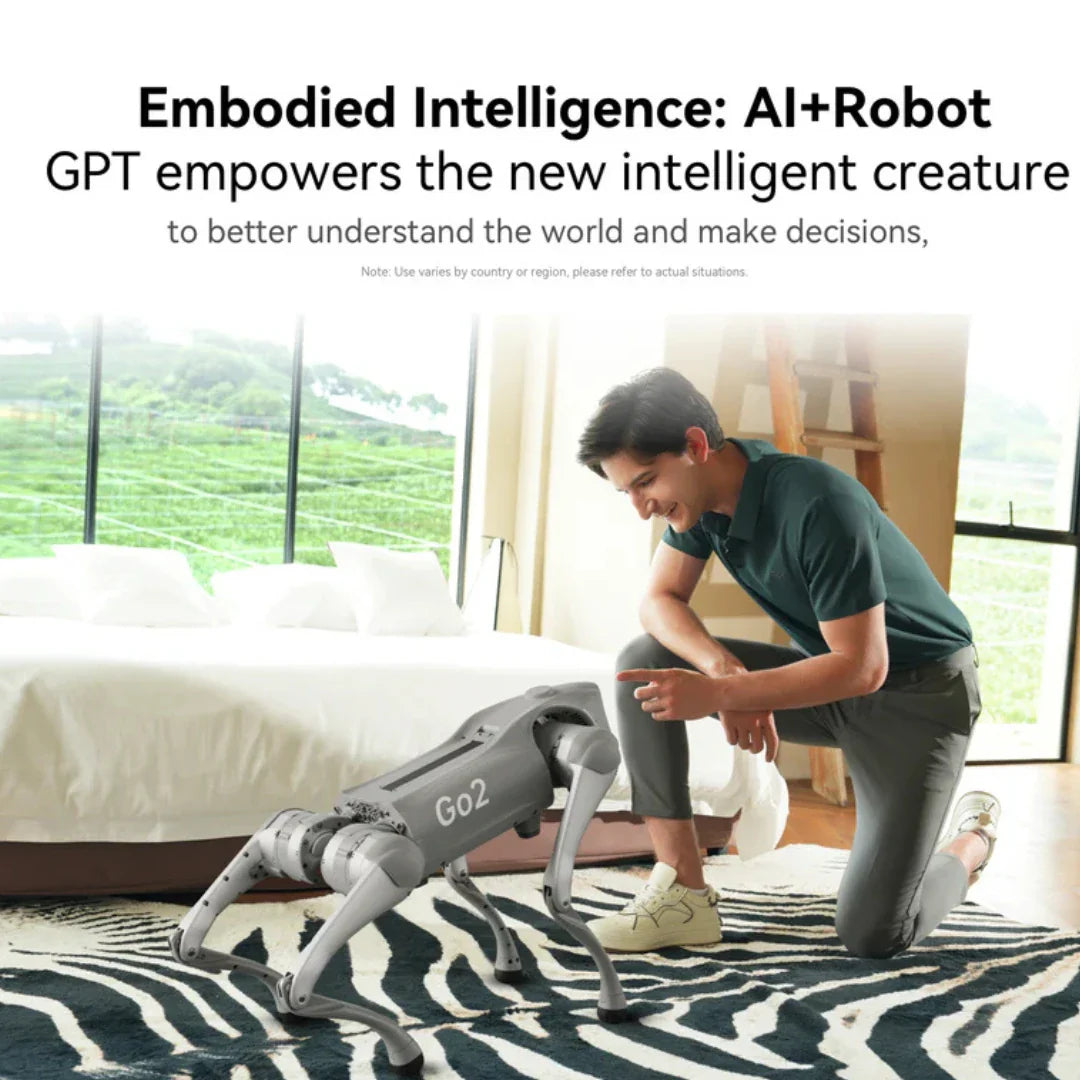 Unitree GO2 Air/Pro – man interacting with robot indoors