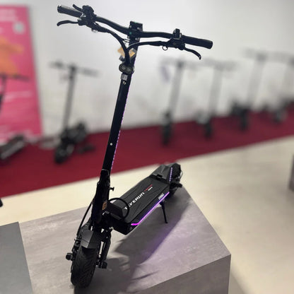 Electric Scooter Teverun Fighter Mini Pro 2025, sleek black design with LED accents, robust frame and modern features.