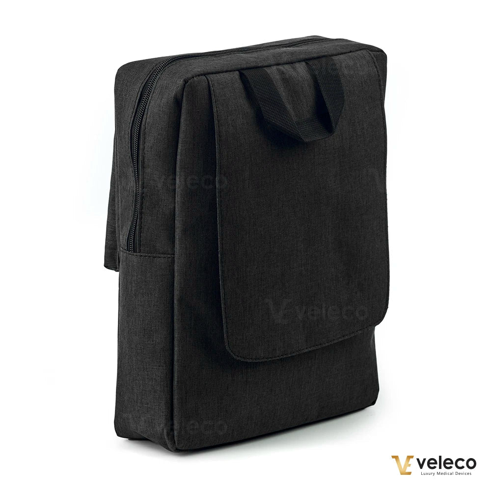 Side armrest bag for Veleco mobility scooters – rear view of black fabric bag