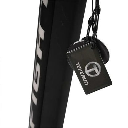 Electric Scooter Teverun Fighter 11 Plus features a sleek black design with branded tags attached for authenticity.