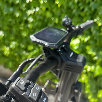 Electric Scooter Teverun Fighter 11 Plus features a digital display, control buttons, and sleek handlebars.
