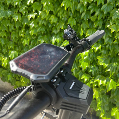 Electric Scooter Teverun Fighter 11 Plus features a sleek handlebar with a digital display and control interface.