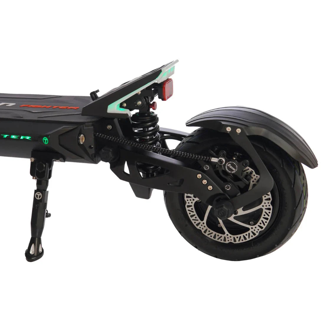 Electric scooter Teverun Fighter 11+ 2024 – rear wheel, suspension, and kickstand