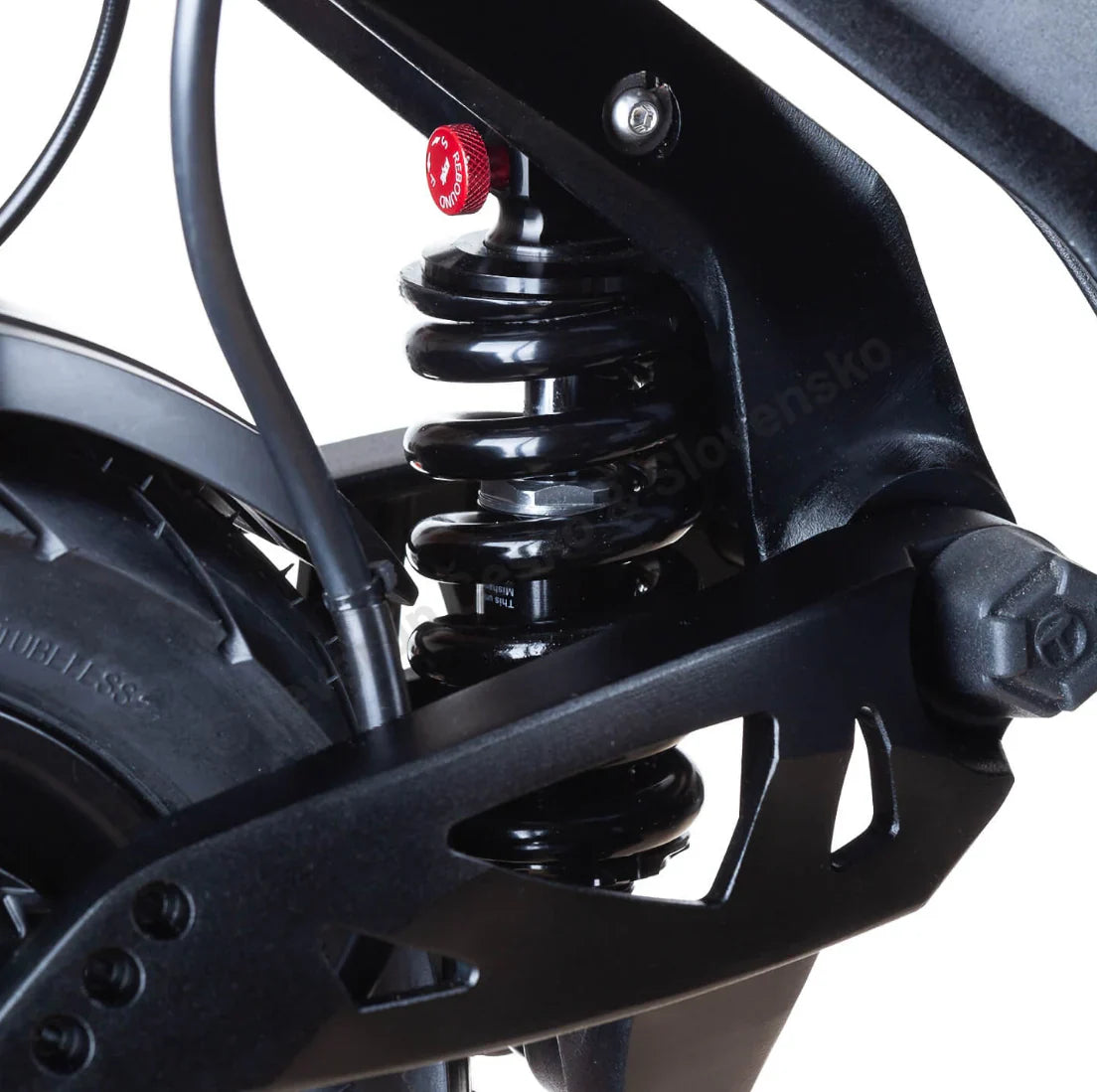 Electric scooter Teverun Fighter 11+ 2024 – rear suspension detail close-up