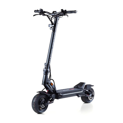Electric Scooter Teverun Fighter Mini Pro 2025 features a sleek black design, large tires, and robust handlebars.
