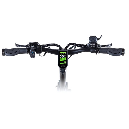 Electric Scooter Teverun Fighter Mini Pro 2025 features a sleek handlebar with electronic display, throttle, and controls.