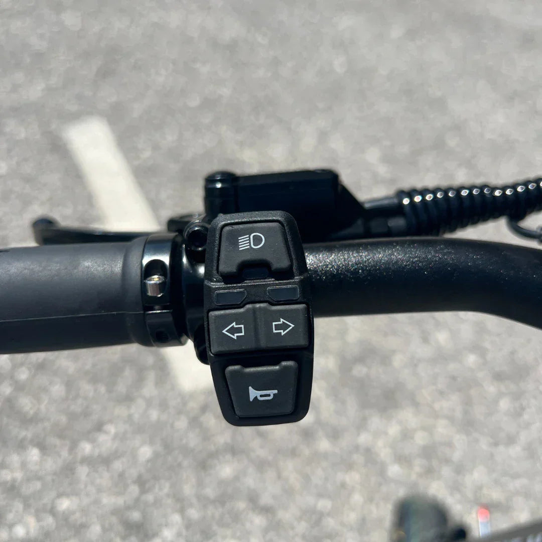Electric scooter Teverun Fighter Mini PRO 2025 – handlebar controls close-up