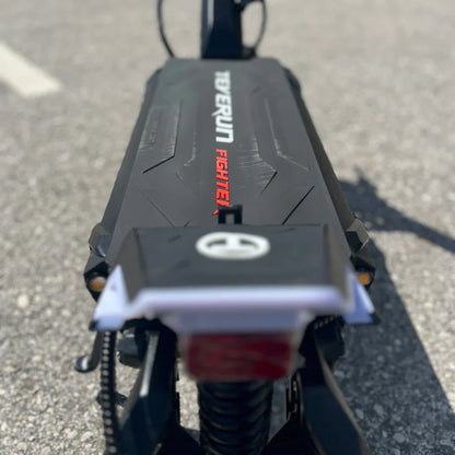 Electric Scooter Teverun Fighter Mini Pro 2025 features a sleek black design with bold graphics and robust build.