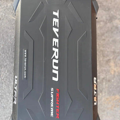 Electric Scooter Teverun Fighter Supreme 7260 Ultra features a sleek black design, with embossed logos and textures.