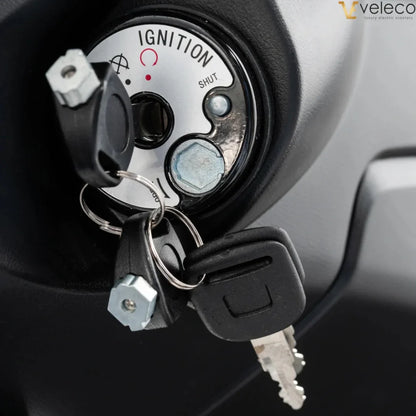 Electric Mobility Scooter Veleco Cristal features an ignition lock with keys for secure operation and ease of use.
