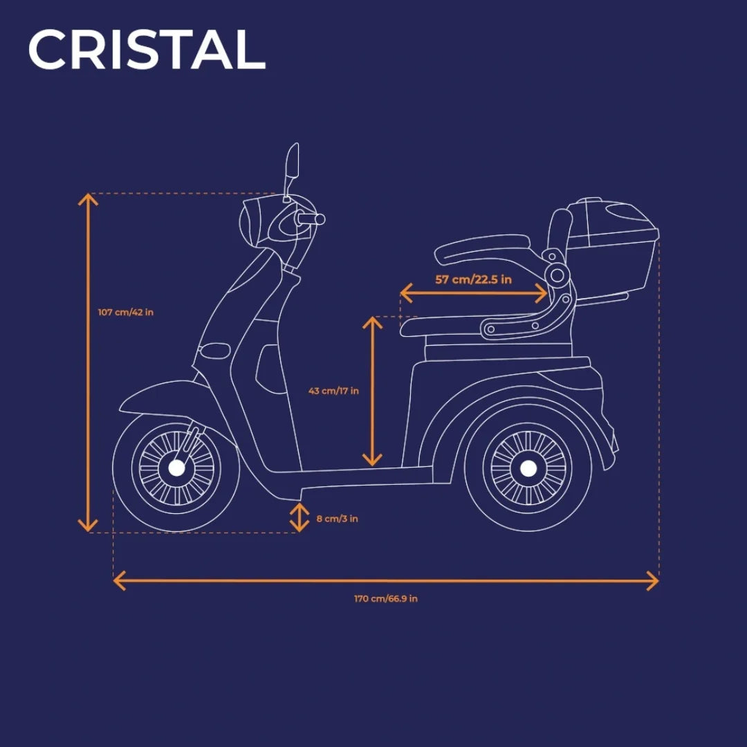 Veleco Cristal – side view dimensions infographic