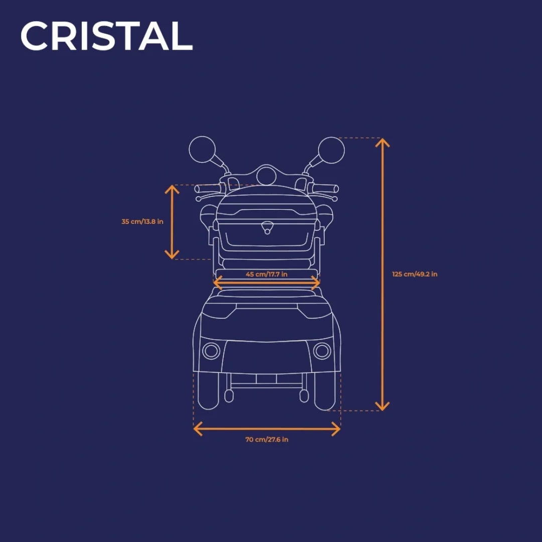 Veleco Cristal – front view dimensions infographic