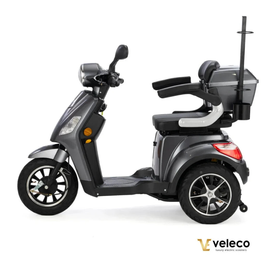 Electric Mobility Scooter Veleco Draco, featuring a sleek design, comfortable seating, and practical storage.