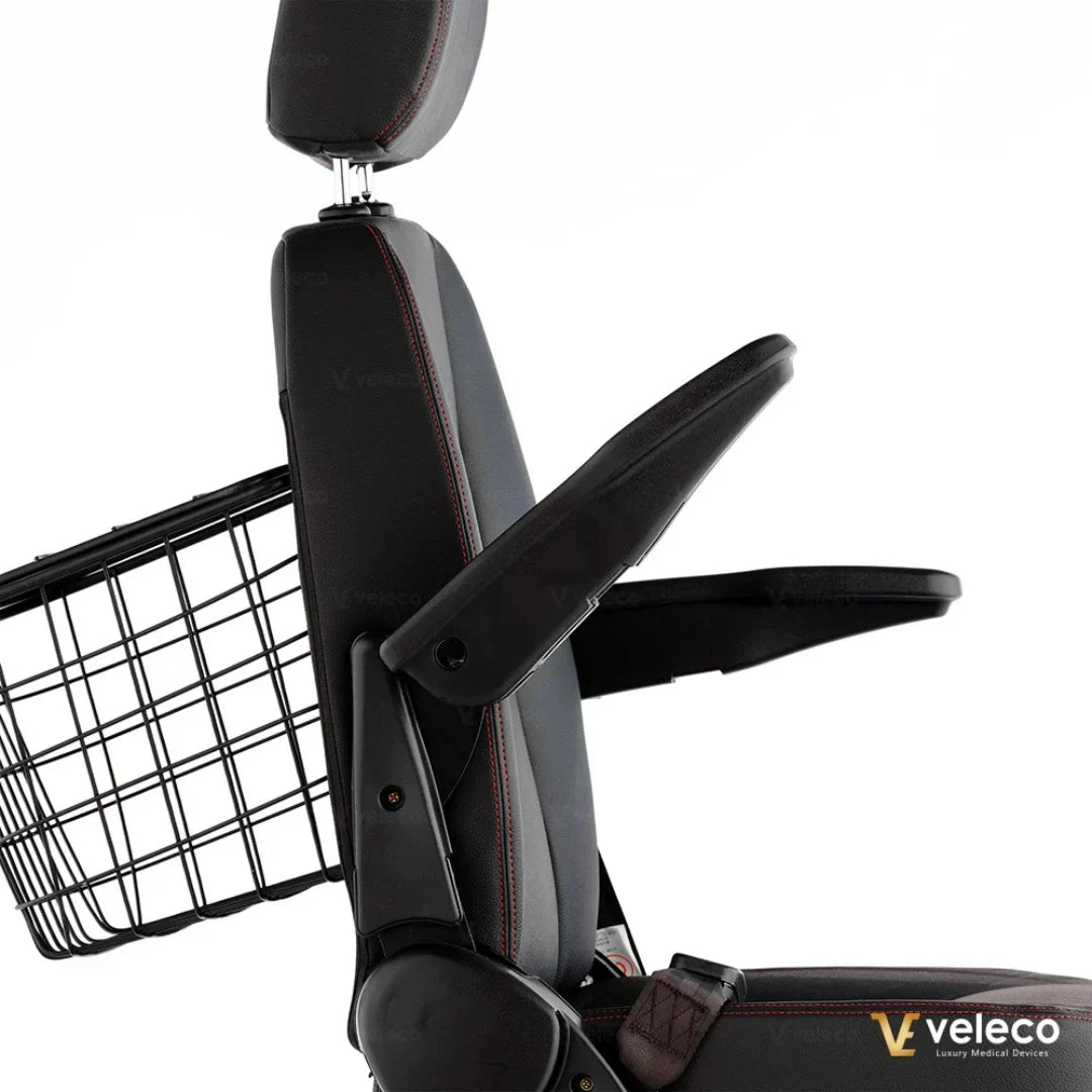Electric Mobility Scooter Veleco Faster features a sleek design with an adjustable backrest and armrests.