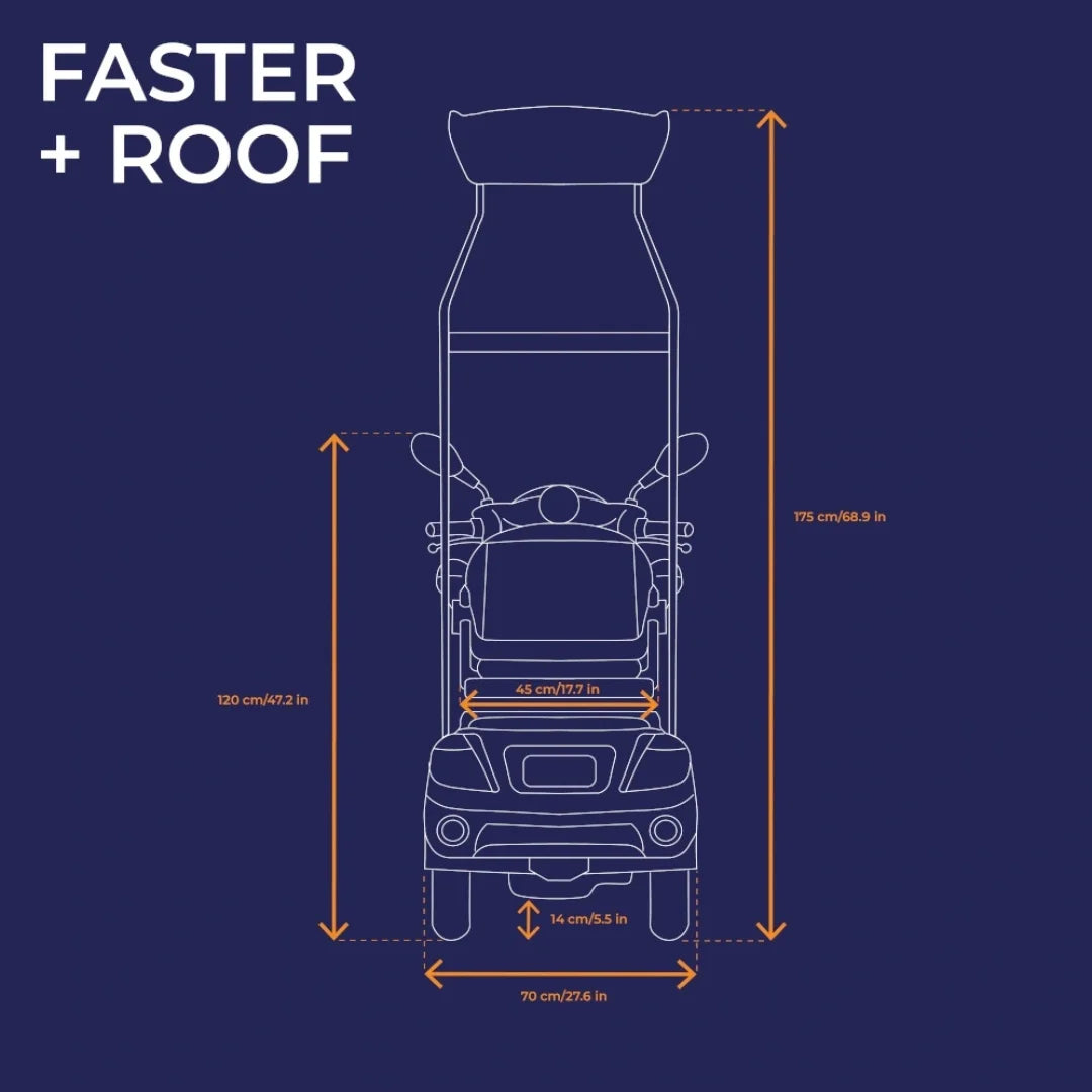 Veleco Faster – front view dimensions with roof