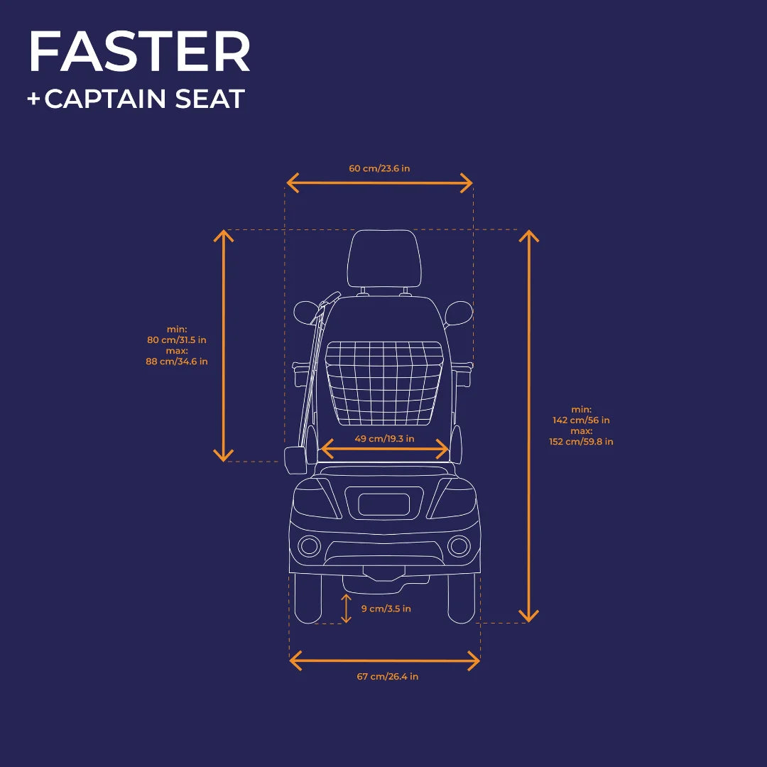 Veleco Faster – front view dimensions with captain seat