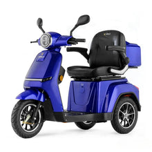 Electric Mobility Scooter Veleco Turris, stylish blue design, comfortable black seat, efficient for mobility.