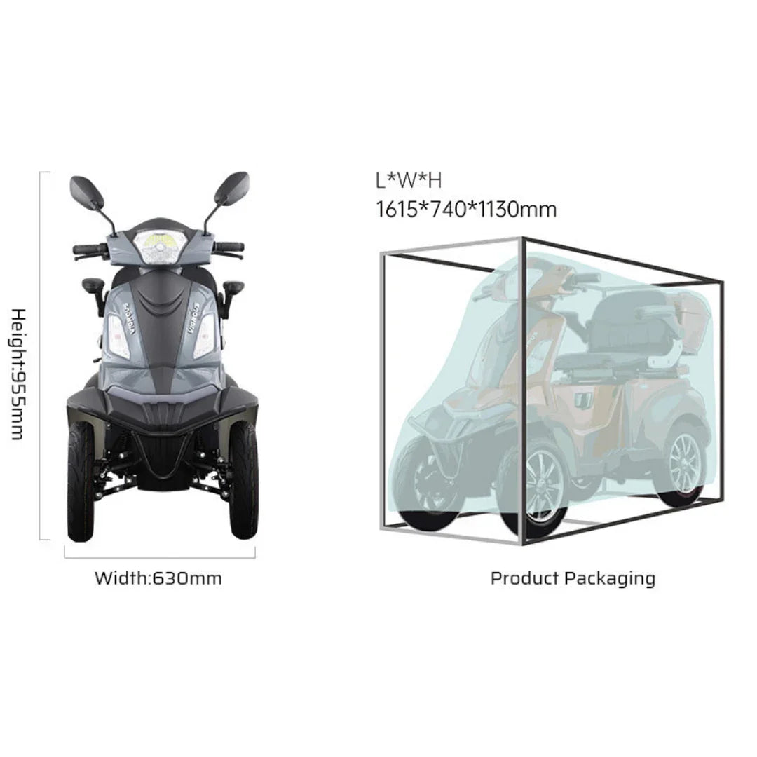 Vigorous VISTA Q1 – front view with dimensions and packaging