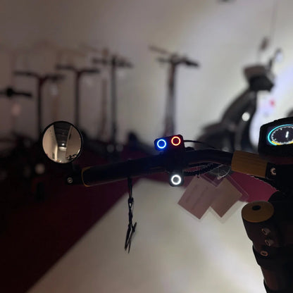 Electric Scooter Vsett 11 Super features illuminated handlebar controls and a rearview mirror for safety.