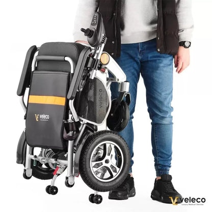 Electric Wheelchair Veleco Cosmo, compact design with easy folding mechanism, ideal for mobility and convenience.
