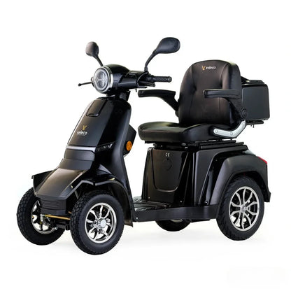 Electric Mobility Scooter Veleco Gravis, featuring a stylish black design, comfortable seating, and sturdy wheels.