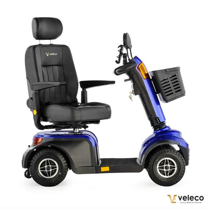 Electric Mobility Scooter Veleco Looper features a sleek design, comfortable seating, sturdy wheels, and a practical basket.